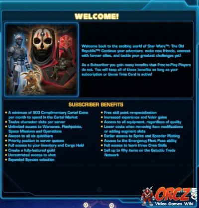 swtor subscription card|swtor subscriber benefits.